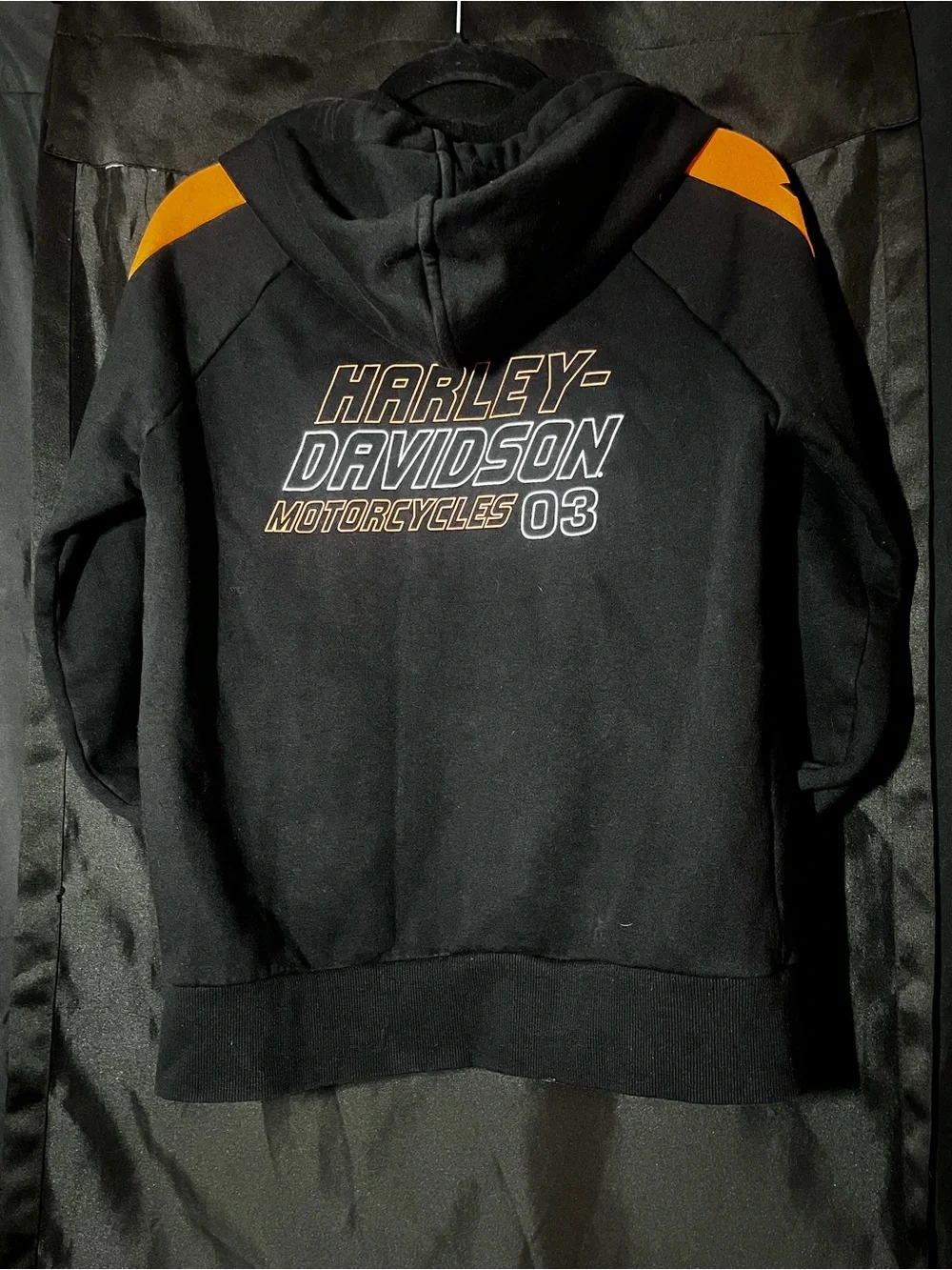 Harley-Davidson Black Zip Hoodie with Orange & White Accents